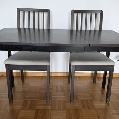Ausziehtisch und 2 Stühle dunkelbraun