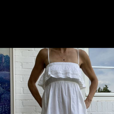 Mexican white dress with ruffle. Green Coast
