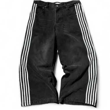 Jean Baggy Noir Y2k avec Rayures Blanches