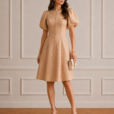 Nagelneues elegantes Beige-Brokatkleid