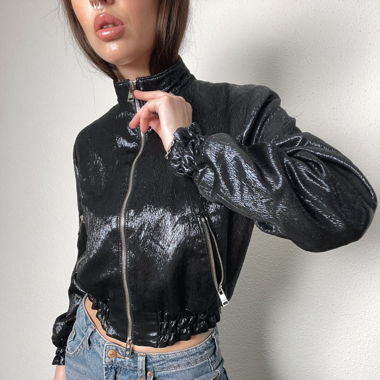 MCM navy Satin Bomber Jacket Size S