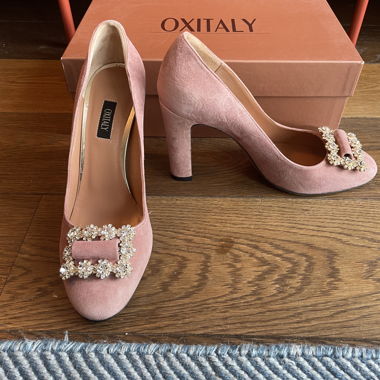 OXITALY pink suede crystal high heels