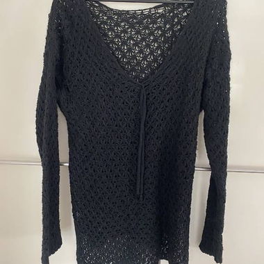Cardigan in maglia all'uncinetto nero Nile