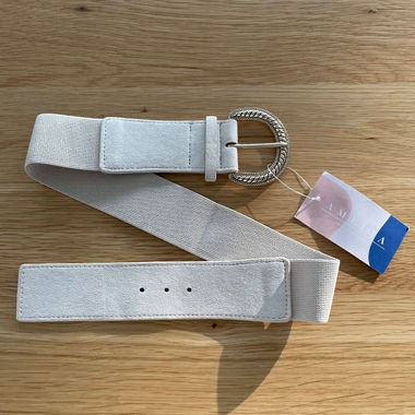Cintura elastica beige con fibbia argentata