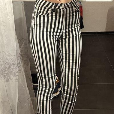 black and white striped jeans 