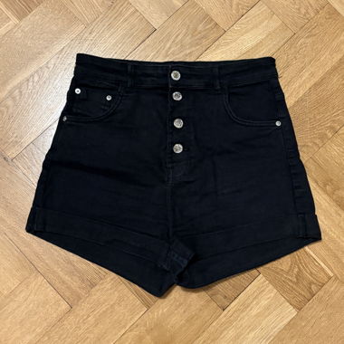 Plain black denim shorts