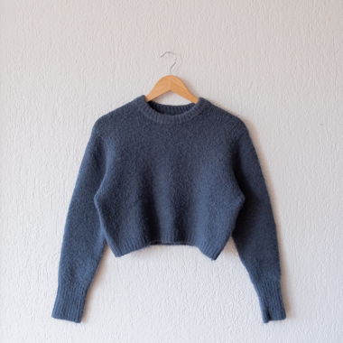 Zara Cropped Knit Sweater grey/dark blue