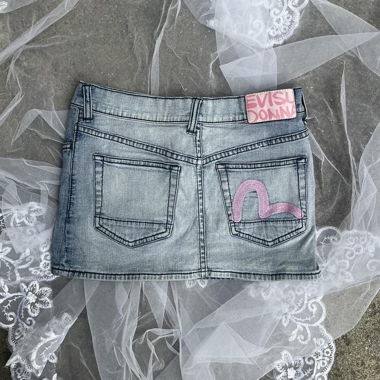 y2k vintage evisu low-waist denim skirt