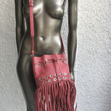 Borsa a tracolla rosa con frange Sonia Rykiel