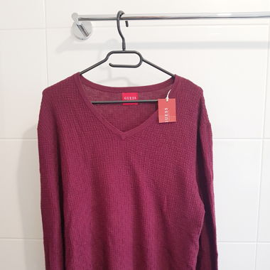 Guess Pullover V-Neck burgunder XL Herren