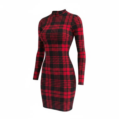 Checked long-sleeve dress