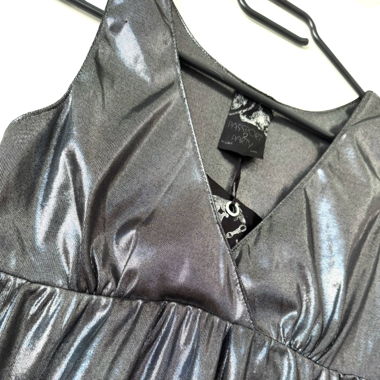 metalic silver black top blouse S 36 cubus