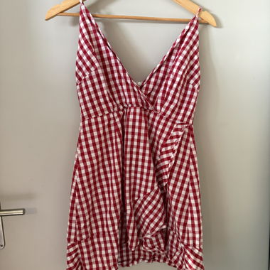 Robe portefeuille sans manches à carreaux vichy gingham rouge