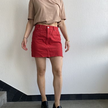Topshop moto red denim skirt size EU 38