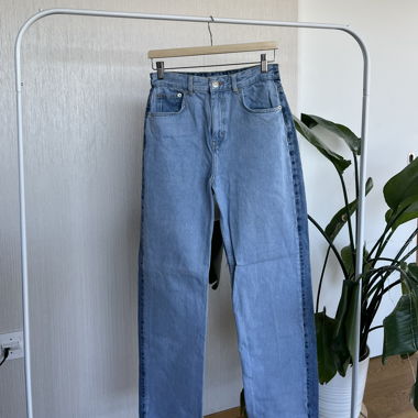 Two-Tone High Waist Jeans – Wide Leg