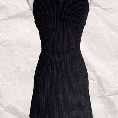 Black pinstripe sleeveless dress