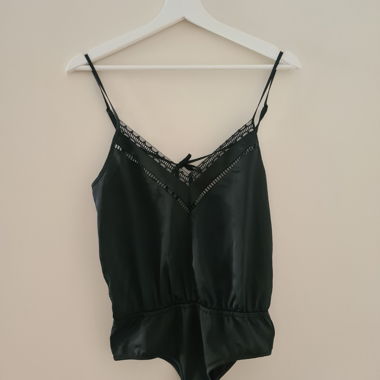 Black satin and lace bodysuit