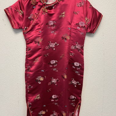 Robe Cheongsam en satin rouge