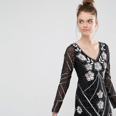 Frock and Frill Embroidered Black Mini Dress