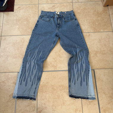Blue custom flared jeans w32l32