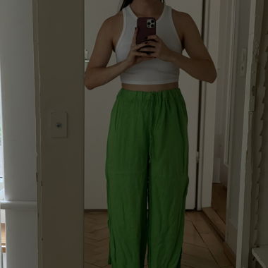 100% Leinen Stoffhosen grün S