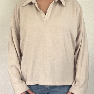 Beige Long-Sleeve Polo