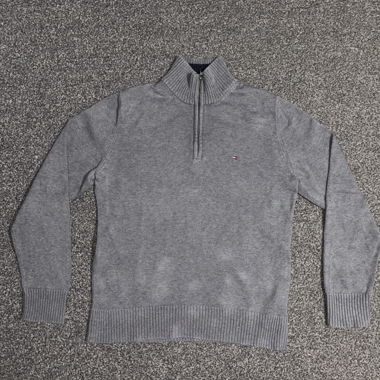 Pull Tommy Hilfiger Gris Col Zippé premium coton 