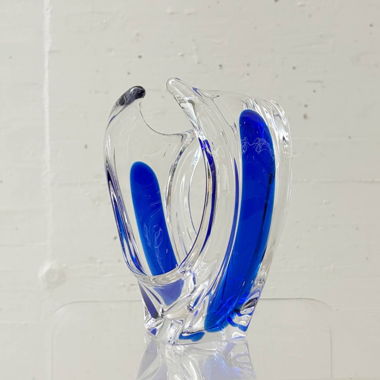 Vase en verre de Murano en cristal avec surcouche bleue, 1970