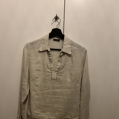 Linen V-Neck Shirt Beige 
