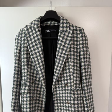Zara Blazer Gr. S Herbst Karo Tweed weiss grün