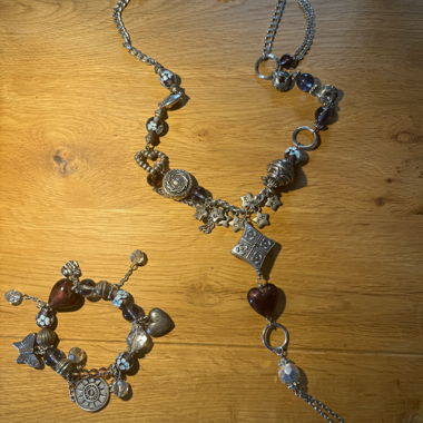 Beaded Charm Necklace and Bracelet Handmade