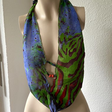 Sheer Abstract Jungle Print Beaded Halter Top