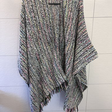 Poncho multicolore à franges