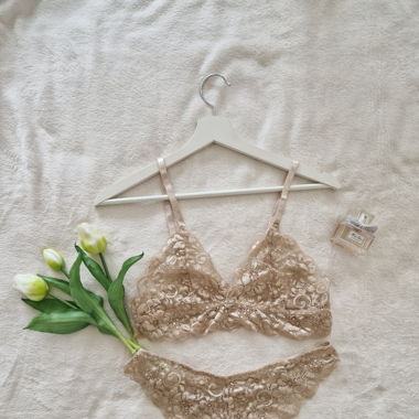 Dessous-Set, Spitze, Beige