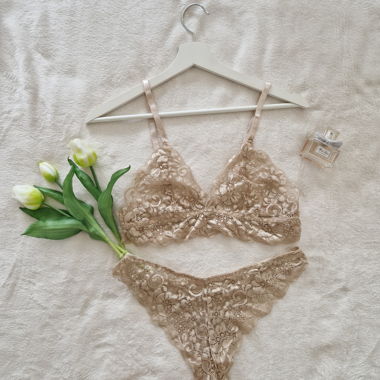 Dessous-Set, Spitze, Beige