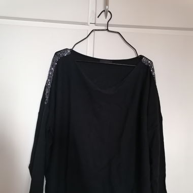 Y2K Pulli in Navyblau mit Paillettenstreifen 