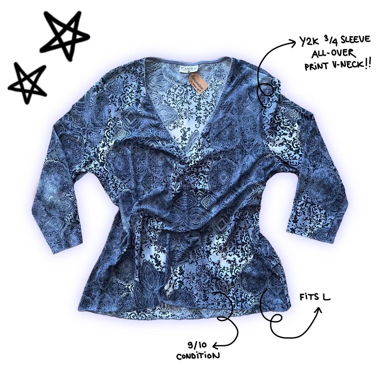 y2k vintage top stampa all-over grunge manica 3/4
