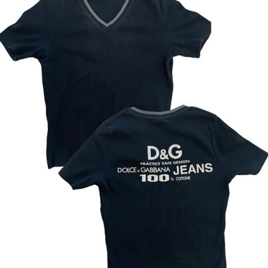 Dolce & Gabbana T-shirt nero, scollo a V, 100% cotone.