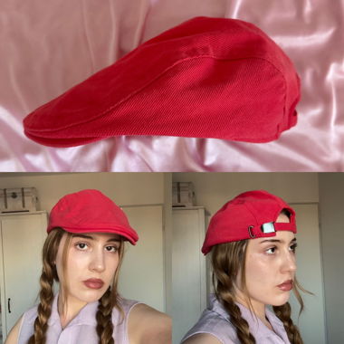 Bright red corduroy-style flat cap / ivy cap