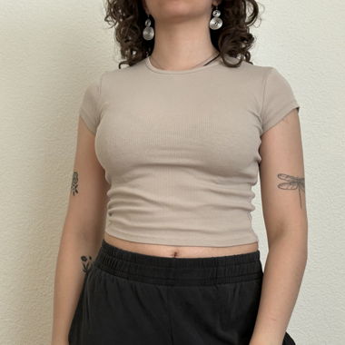Bershka beige ribbed crop top