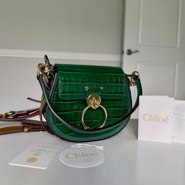 New CHLOE Calfskin Crocodile Small Tess Bag Green