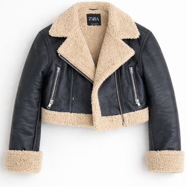 Zara Teddy Bikerjacke schwarz/beige – Wie neu