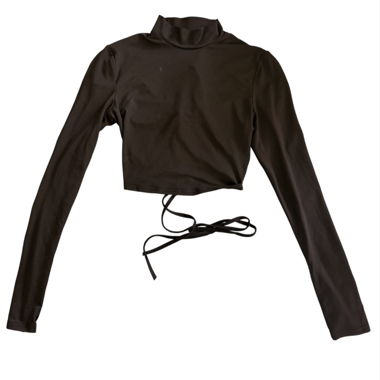Top corto nero a maniche lunghe
