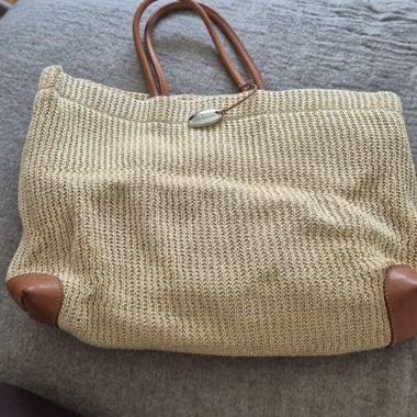 Furla straw and leather bag