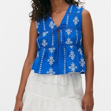 Blusa/gilet in lino da allacciare