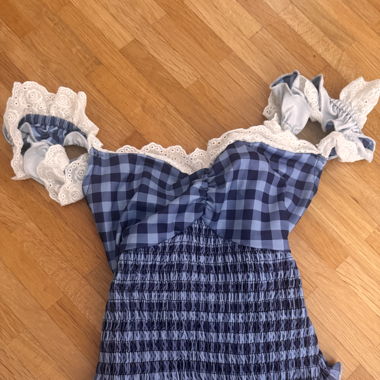 Top Vintage Daisy Streer a Quadretti Blu