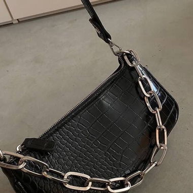 Black Shoulder Bag Schlangenmuster