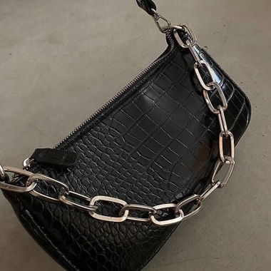 Black Shoulder Bag Schlangenmuster
