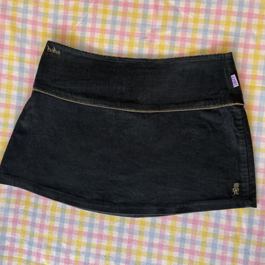 Black mini skirt, ribbed corduroy, embroidered details