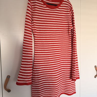 Red and white striped wool dress